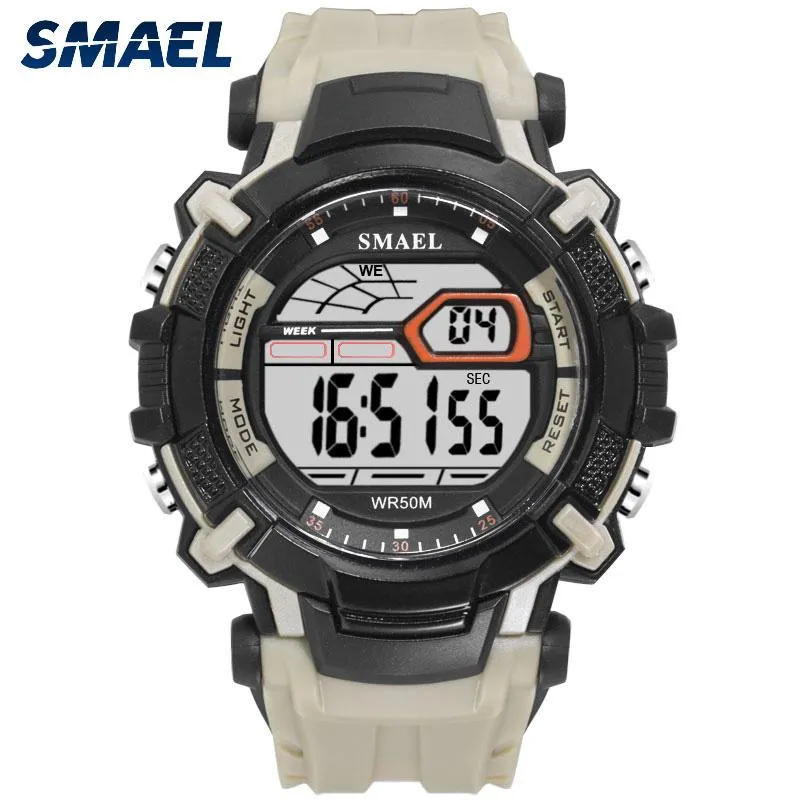 Relógios de pulso SMAEL Outdoor Sports Watches Men com Dial Big Dial LED Digital Chronógrafo Pu Strap Relógios à prova d'água Zegarek