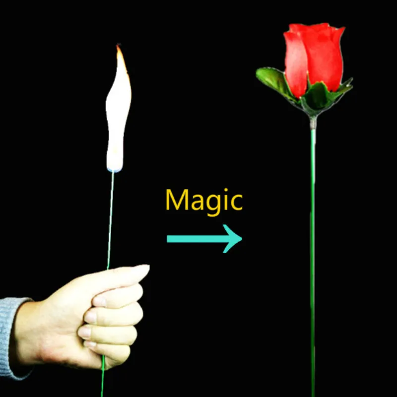 Torch to Flower-Torch to Rose-Fire Magic Trick Flame verschijnen bloem Professionele goochelaar bar illusie fase rekwisieten
