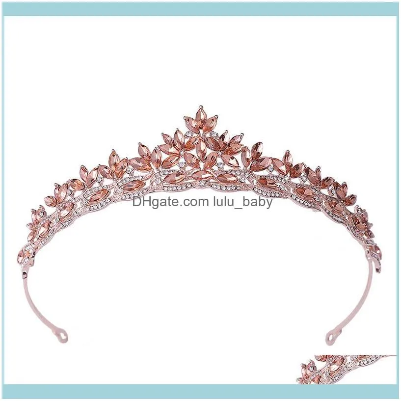 Simple Leaves Rose Gold Red Blue Crystal Tiaras Wedding Bride Crowns de Noiva Headband Festival Hair Jewelry