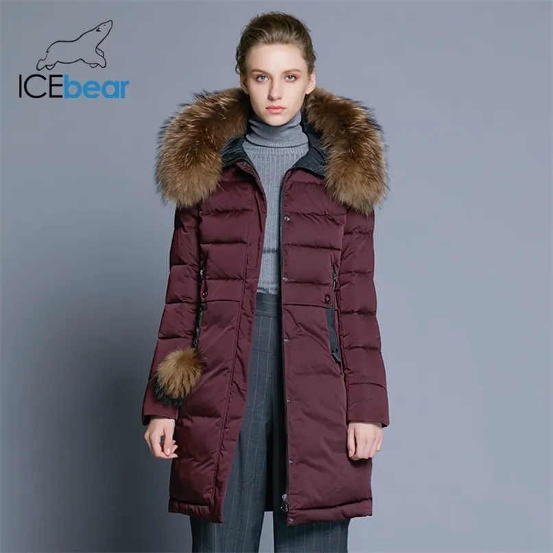 winter women's coat long slim female jacket animal fur collar brand clothing thick warm windproof parka GWD18253 210913