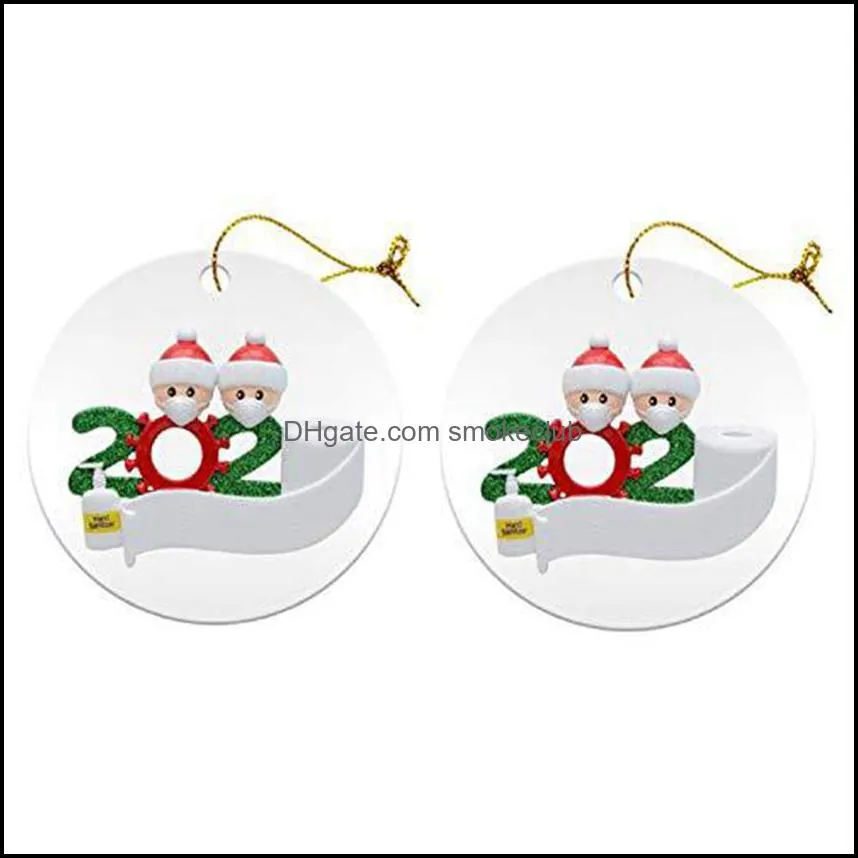 2020 Christmas Ornament Wooden Xmas Tree Pendant with PVC Snowman Face Mask Handing Toys Family Of Ornament with mask GGA3734-5
