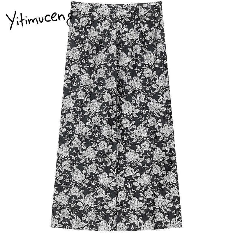 Yitimuceng Vintage Floral Pint Zipper Rock Frauen Hohe Taille Mini A-Line Solid Black Sommer Koreanische Mode Röcke 210601