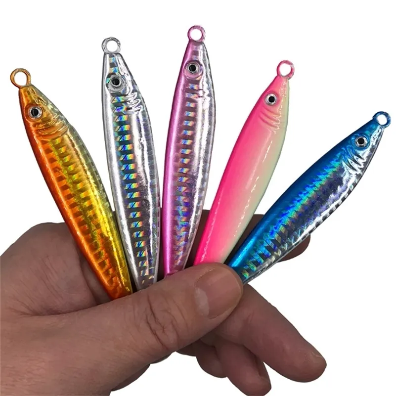 5PCS Deep Sea Fishing Jigging Night Glow Noctilucent Metal Jigbait Slow Jig Lure Spoon Bass Spinner Baits 40g 60/80/100/150g 220221