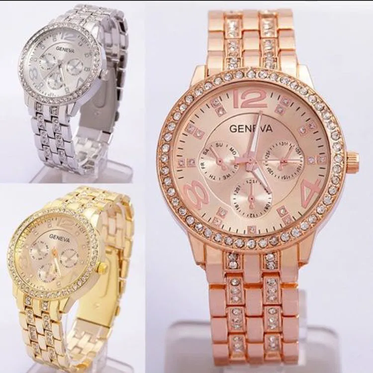 Geneva Stainless Steel Watch Metal Wrist Watches For Women Fashion