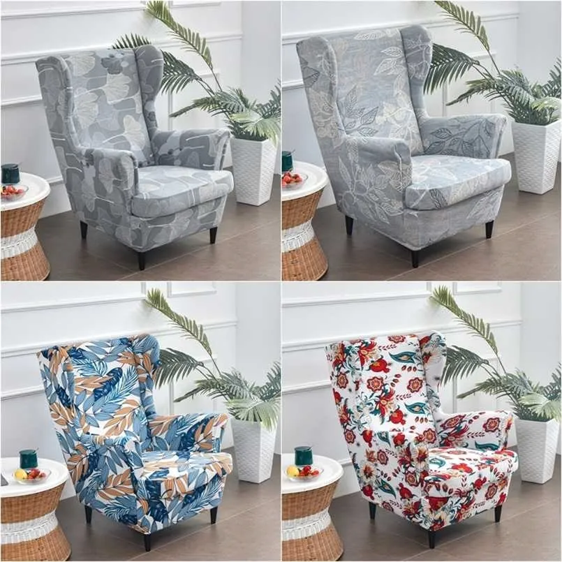 Liście Drukowane Wing Chair Cover StretchSandex Fotel S Nordic Relaks Relax Sofa Slipcover Meble Protector 211116