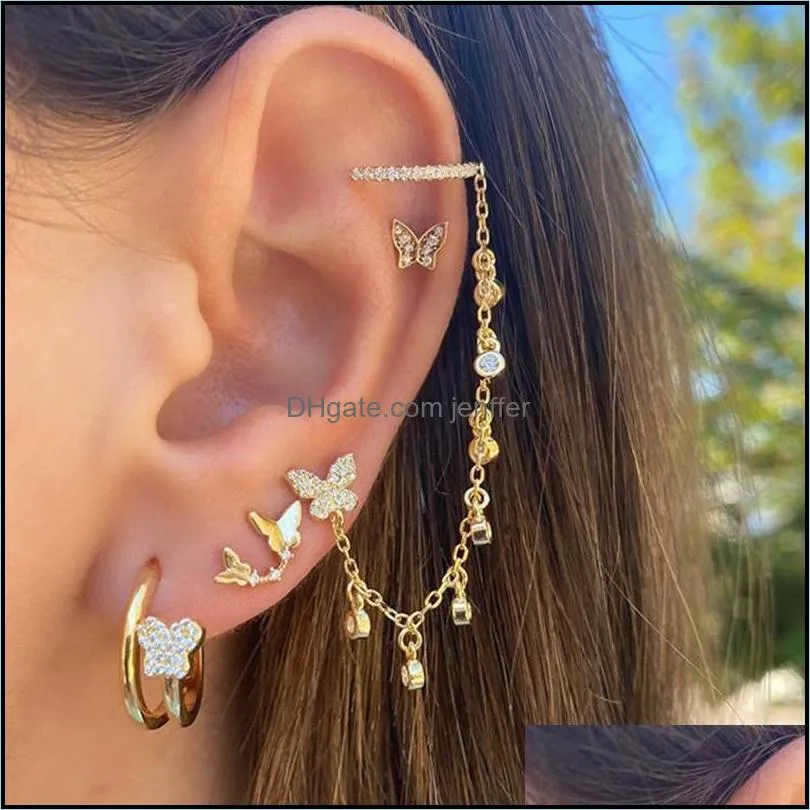 Dangle Lustre Boucles D'oreilles Bijoux Charme Strass Gland Chaîne Mignon Papillons Cristal Boucle D'oreille Femme Partie Cadeaux De Mode Oreille Goutte Deliv