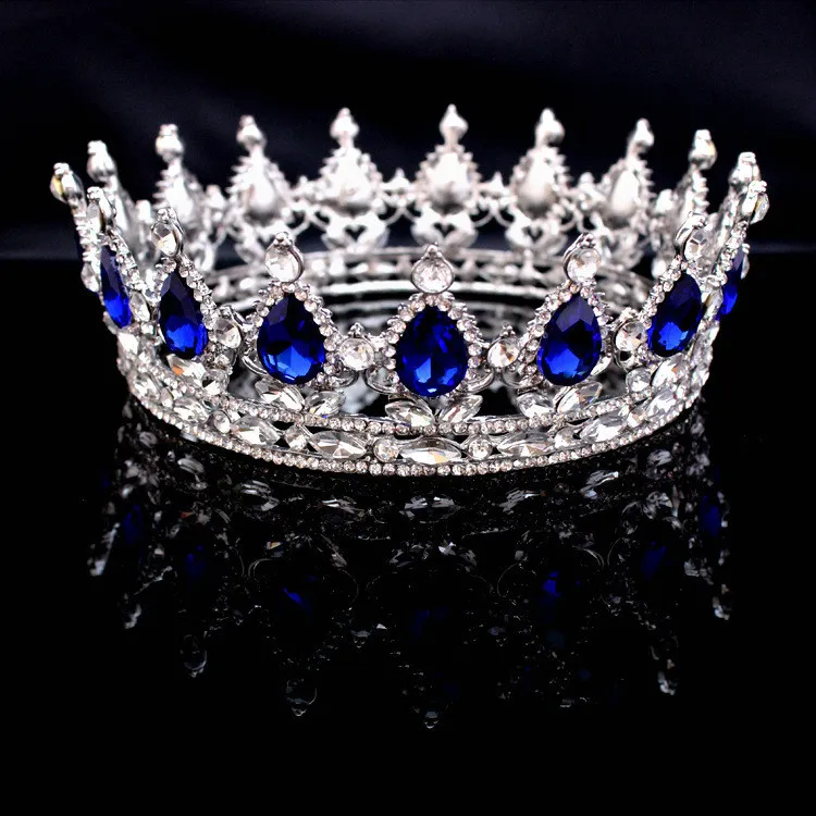 Vintage kristallen hoofdeces bruids bruiloft kroon en tiaras barok koningin koning kroon blauw rood strass kronen goedkope bruiloft accessoires