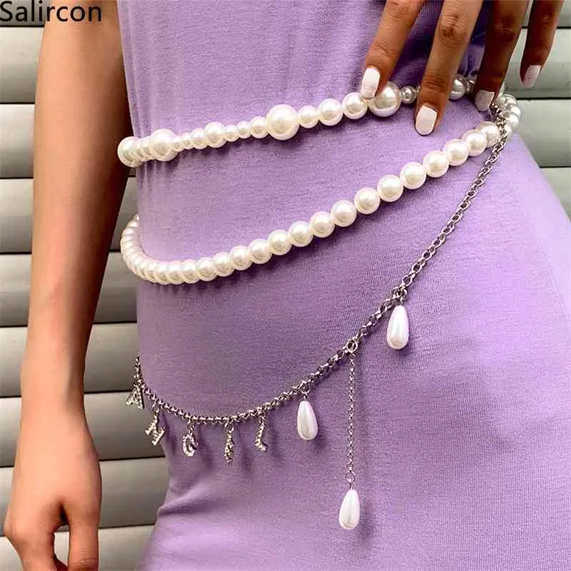 Barokowe symulowane perły wielowarstwowe talii rhinestone litery anioł długi pompon wisiorek sexy bellowy łańcuch miejski biżuteria