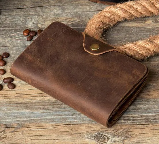 Fashion Vintage Crazy Horse Leather Wallet Genuine Leather Men Wallet Casual Long Money Clip Leather Coin Bag Clutch Bag Brown