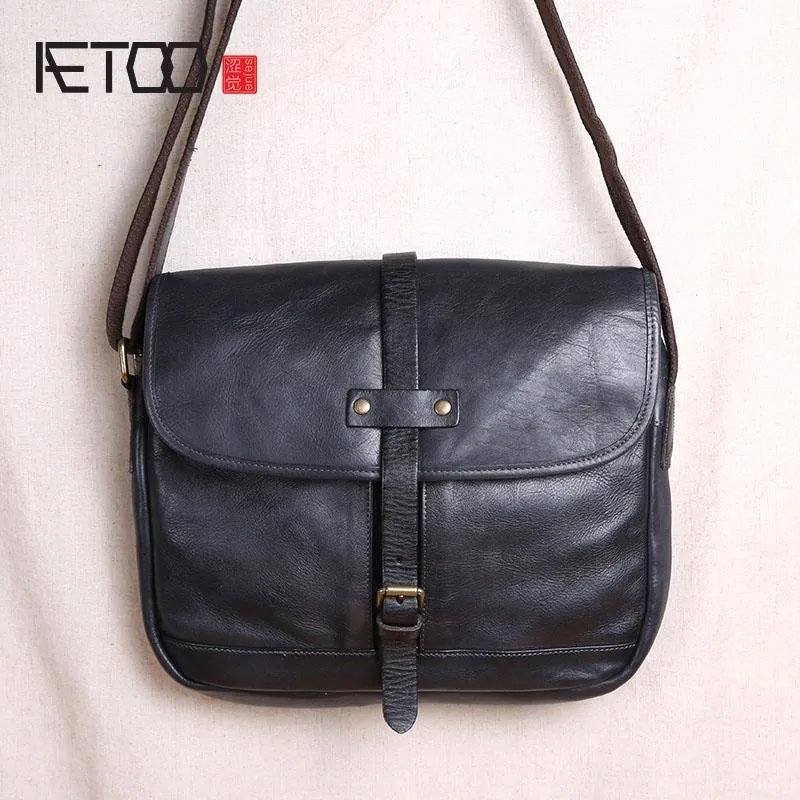 HBP AETOO Original Handmade Men's Bag Leather Retro Vegetable Tanned Leather Shoulder Bag Messenger Bag Head Layer Leather Casual