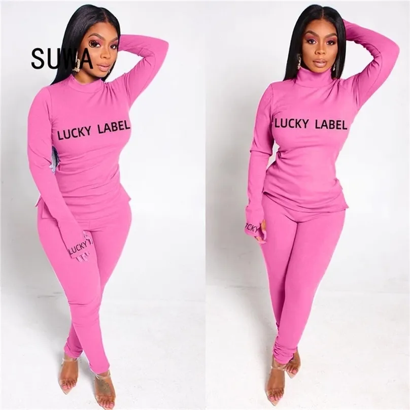 Lucky Label Fashion Femmes Set Full Sleeve Party Club Tenues Femme Casual 2 Pièces Survêtements 211106