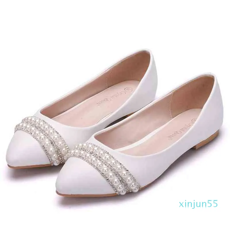 Kobiety Bridal Handmade Lady Wedding Buty Sexy Wygodne Biała Pearl Dress Flats