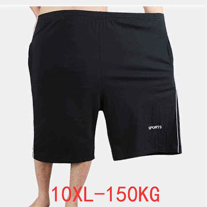 Sommar män shorts bomull plus storlek 8xl 9xl 10xl lös solid färg svart blå enkel stor storlek större elastiska midja korta byxor h1210
