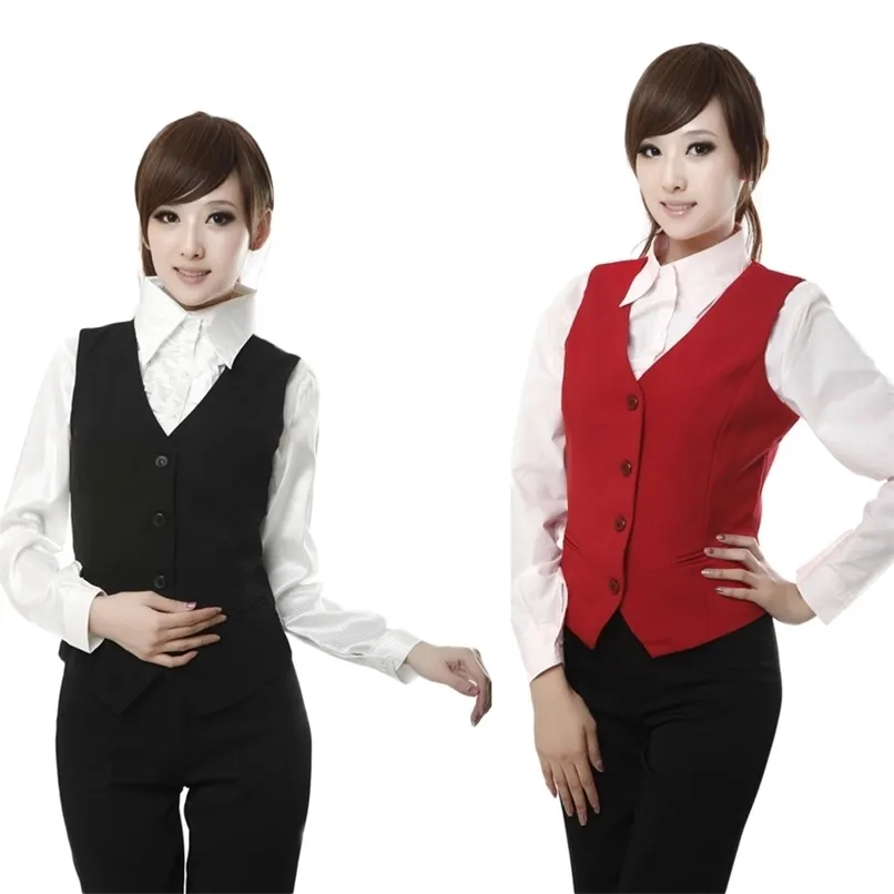 ! Plus Size Red Black Women's Vest Work Wear Slim Short Veste Femme Spring Waistcoat Office Lady Sleeveless Jacket 210819