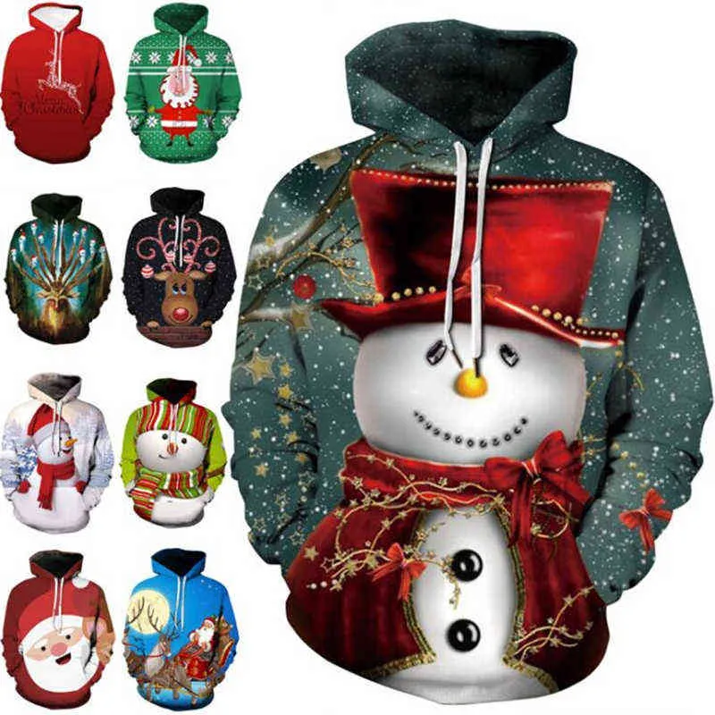 Mäns kvinnors hooded tröja överdimensionerad 3D-utskrift Unisex Funny Ugly Sweater Christmas Fall Winter Y1118