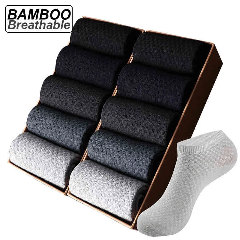 10 par/lote de fibra de bambú, tobillo corto grande, calcetines negros de negocios para hombre, calcetines transpirables para hombre, tamaño Plue, EU38-48