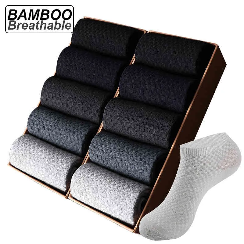 10Pairs / parti bambu fiber stor kort fotled Business svart manliga meias strumpor andningsbara män plue storlek EU38-48