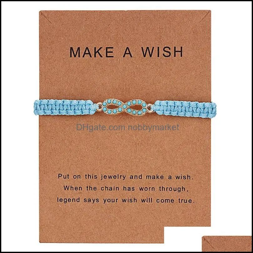 Fashion  Heart Blue Braided Rope Chain bracelets For Women Turquoise Turtle five star Infinity Charm Bangle with Card Jewelry