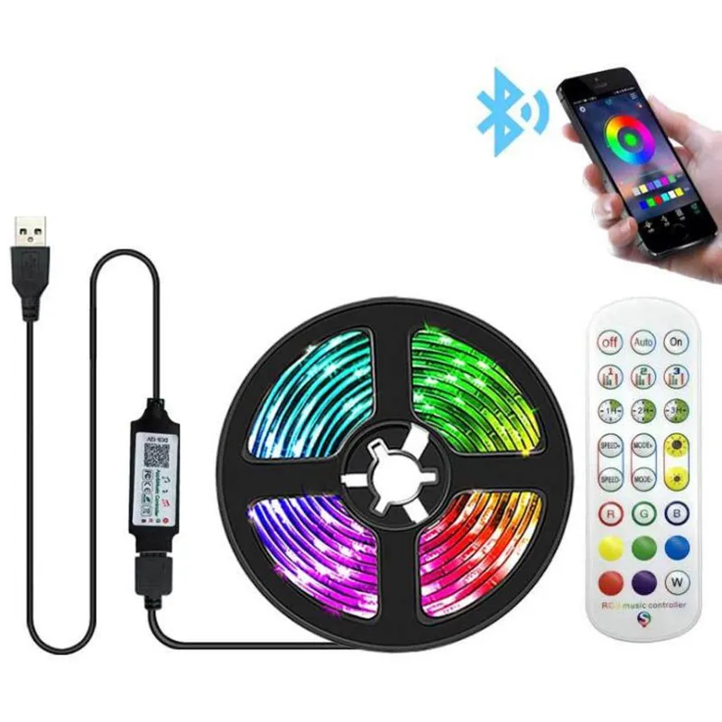 USB LEDストリップライトBluetooth RGBライト柔軟なテレビバックライトランプ5050 5V LEDテープダイオード電話Bluetoothsアプリ1-5M