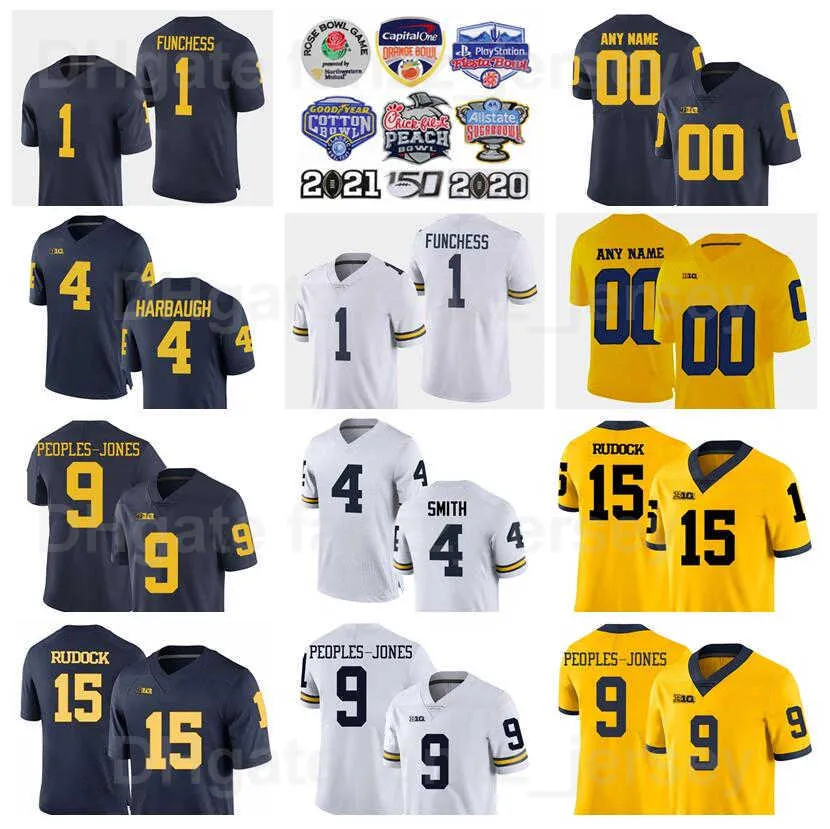 NCAA Football College 1 Braylon Edwards Jersey Michigan Wolverines 98 Tom Harmon Jim Harbaugh 4 DeVeon Smith Devin Funchess 9 Donovan Peoples-Jones Gut genäht