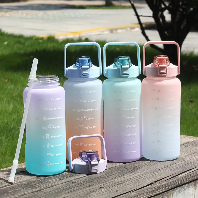 64oz 시간 마커가있는 동기 부여 물병 밀짚 누수 방지 BPA 무료 피트니스 스포츠 주스 주간 주전자와 파라르 핸들