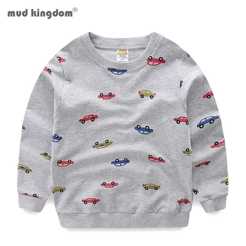 Mudkingdom Boys Felpe Pullover Car Print Manica lunga Casual Top per bambini Abbigliamento Cotone Abbigliamento per bambini Primavera Autunno 211110