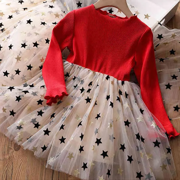 Christmas Long Sleeve Dress for Girl Princess Kids New Year Party Prom Gown Girls Dresses for Casual Wear vestidos infantil Q0716