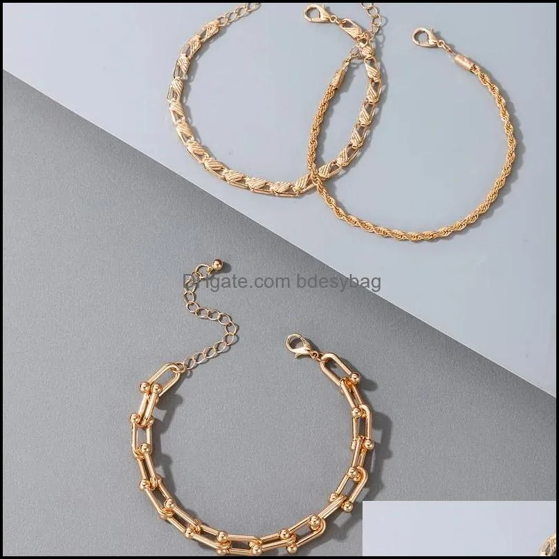 3pcs/sets Heavy Metal Gold Bracelets for Women Gold Color Alloy Metal Hollow Geometric Adjustable Jewelry Gift