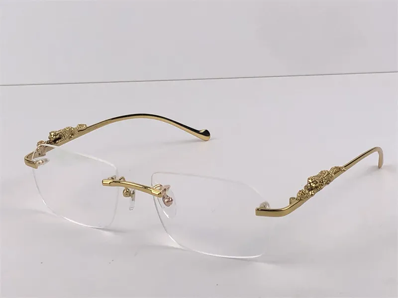 nouveau design de mode lunettes à monture optique 36456512 petites lentilles irrégulières sans monture en cristal transparent coupe jambe d'animal rétro classique lunettes claires avec étui