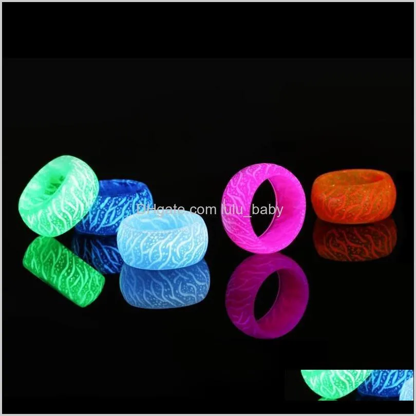 Band Rings Jewelry Style Luminous Flower Pattern Simple Resin Glow In Dark Ring Kids Party Gifts 5 Colors For Choose Drop Delivery 2021 7Zmw
