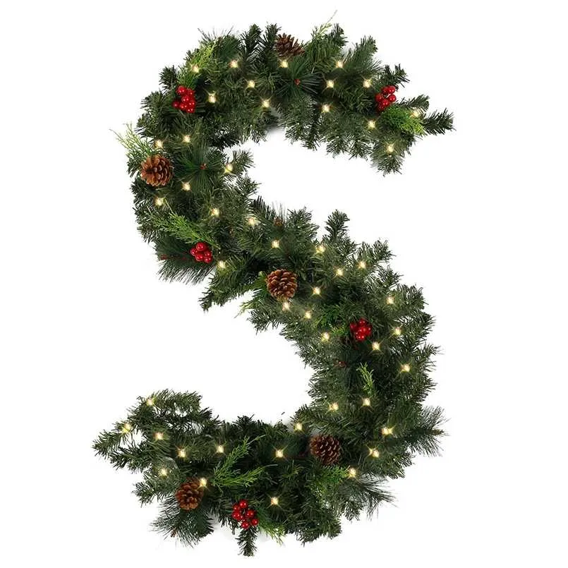 クリスマスガーランド緑の藤の軽いメリーデコレーションホーム子供クリスマスツリーの装飾品ノエル年211019