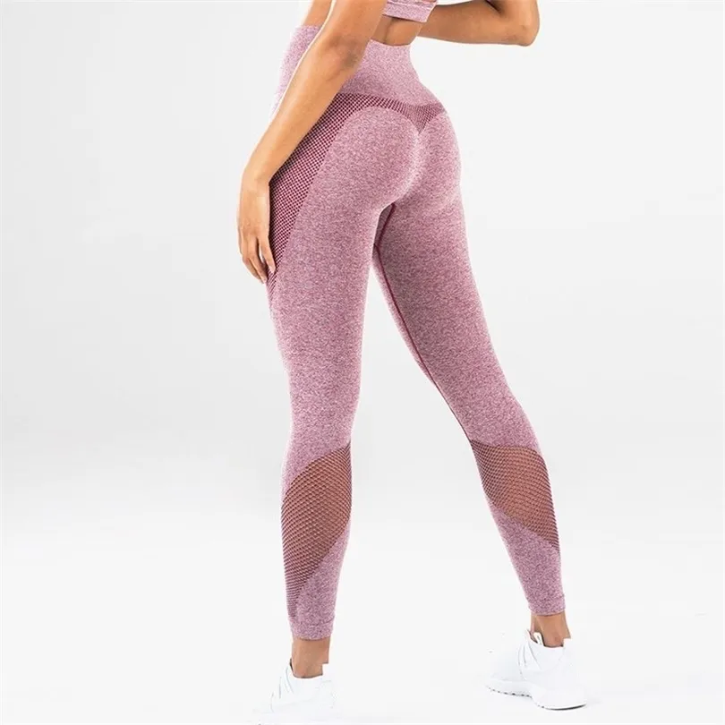 CHRLEISURE Fitness Legging Sexy Casual Taille Haute Maille Couture Sports Grande Taille 211221