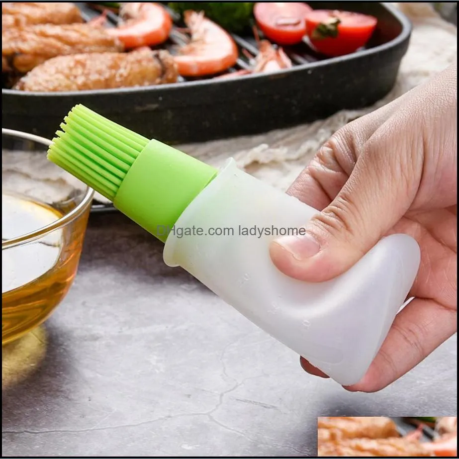 Portable Silicone Oil Bottle with Brush Grill Oil Brushes with Cover Liquid Oil Pastry Kitchen Bake BBQ Brush Kitchen Tools HWF6226