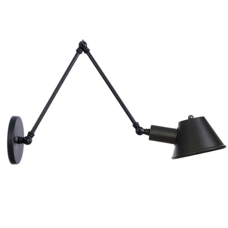 Zwart rustieke vintage zwemmen arm wandlamp retro lange leeslampjes op de muur verstelbare ijzer applique murale armatuur home 210724