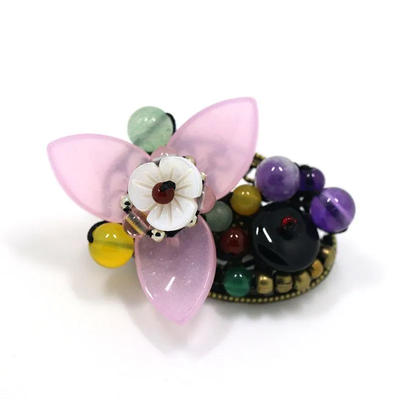 Pins, Brooches Ethnic Pink Glass Brooch Shell Flower Corsage Chinese Style Colorful Bead Women Accessories Vintage Ornament