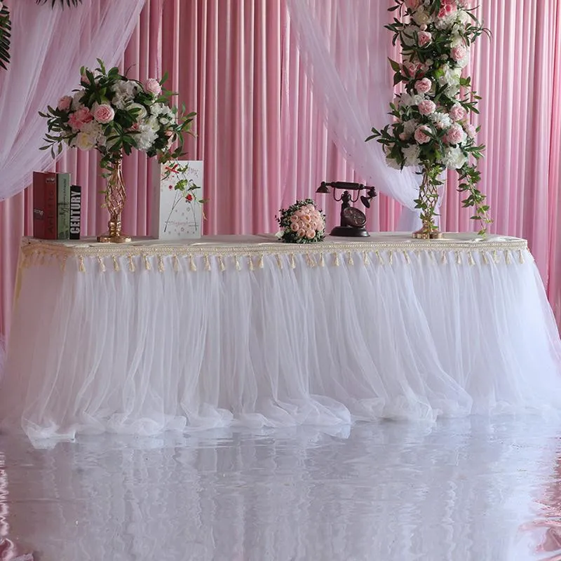 Gonna Da Tavola Tulle Arredamento Di Nozze Compleanno Baby Shower  Decoration Decorazione Tovaglia Tessuto Di Seta Di Ghiaccio A Due Strati  Con Banda Intrecciata Da 57,76 €