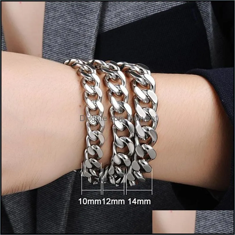 Link, Chain Black Bracelet Men Cuba Link Big Gold Stainless Steel Charm On Hand Hip Hop Jewelry Male Accessories