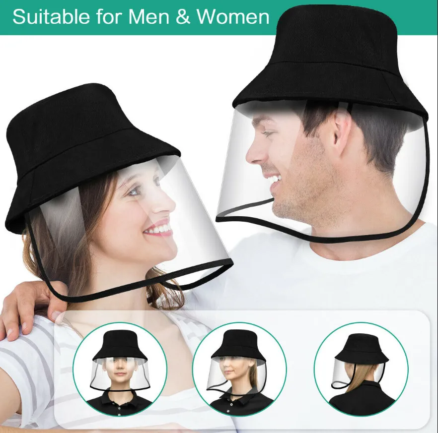 Bucket Hat med ansiktsskydd Klar sköldskyddad keps Anti-droppande Avtagbar Isolation Mask Neck Wide Brim