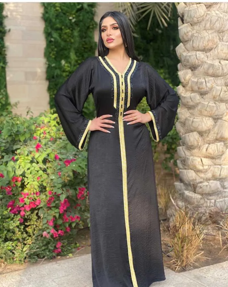 Casual Dresses XITALI Fashion Muslim Hijab Dress Eid 2021 Elegant Women Black Diamond Ribbon Moroccan Kaftan Turkey Arabic Islamic Clothing