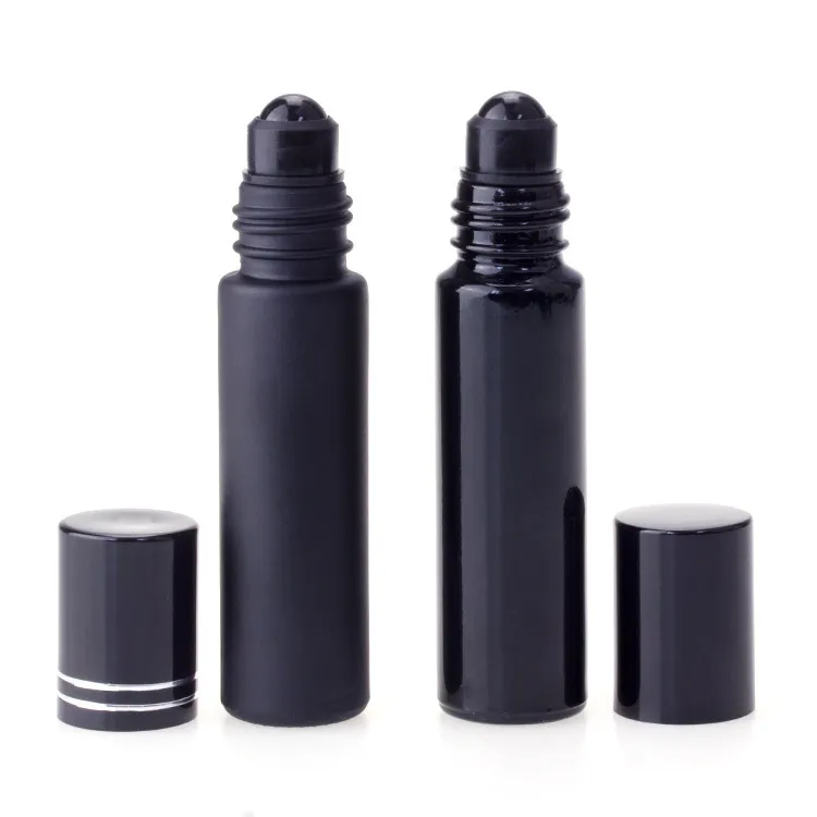 10ML Black Essential Oil Bottle Glass Roll On Perfume Crystal Roller Ball Bottles DH8560