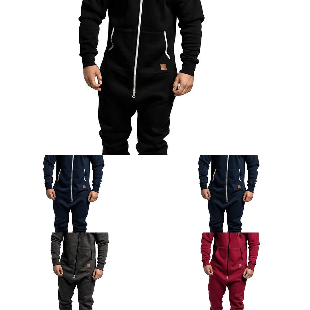 Jumpsuit Mannen Pyjama Voor Mannen Onesie Volwassenen Winter Homebre Splicing Casual Hoodie Print Rits Print Nachtkleding Hooded Jumpsuits X0610