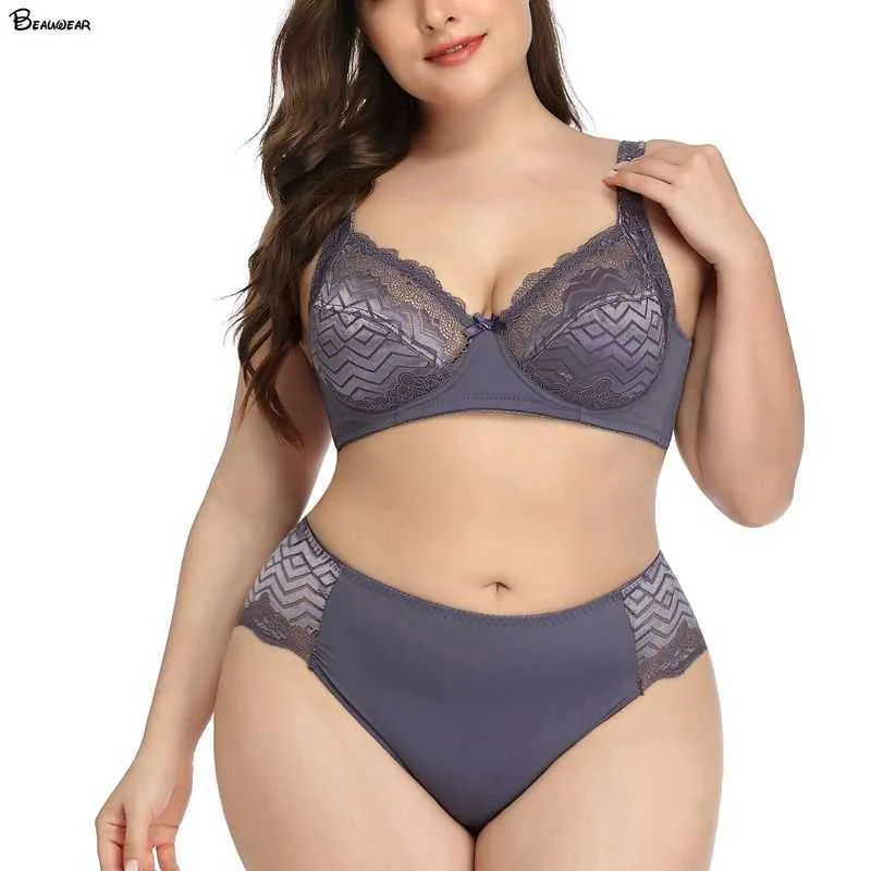 Beauwear Ultra Thin Women Bra And Brief Kit Plus Size Female Lingeries Wave  Stripe Lace Brassiere And Underpant Set For Ladies Q0705 From Sihuai03,  $8.51