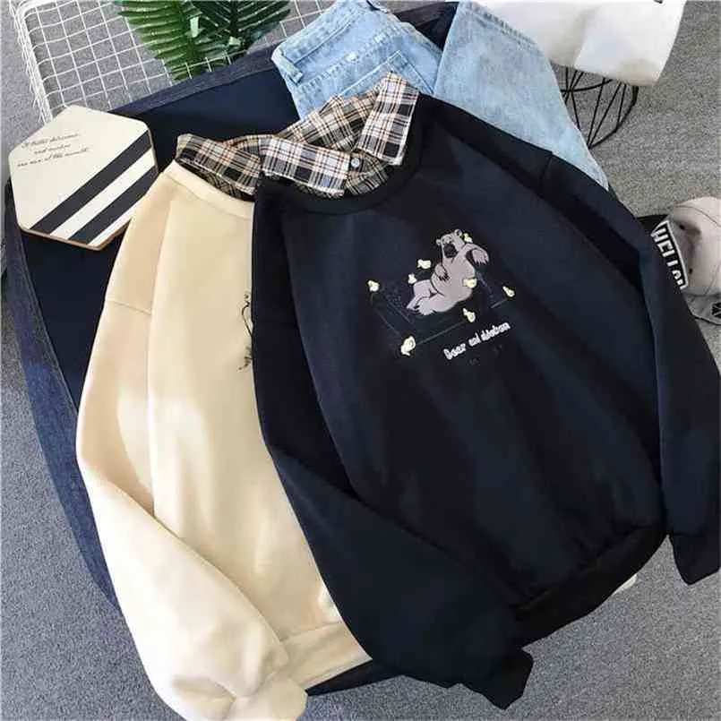 Bonito urso oversized kawaii mulheres moletom moda fashion ladies plus size tops hoodie casual senhoras estilo coreano streetwear 210909