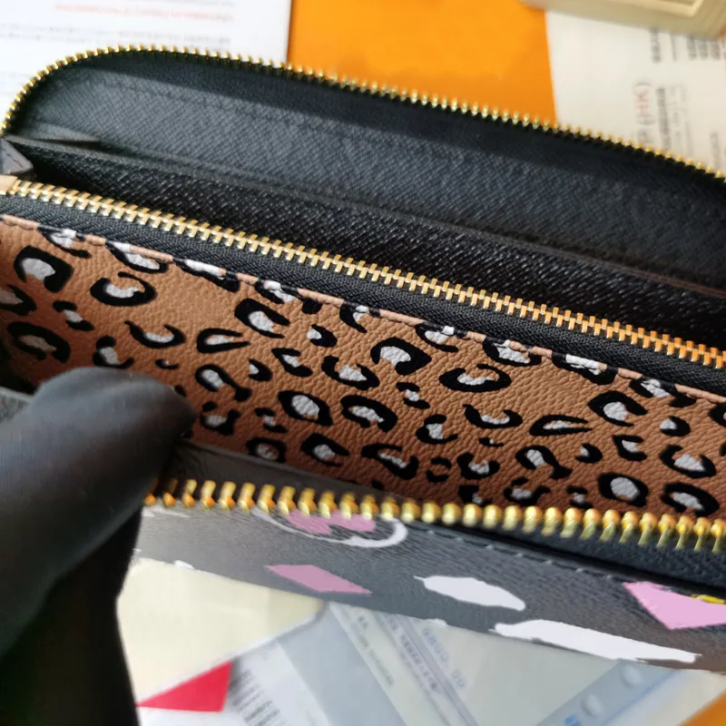 M80683 Classic high quality design wallet multicolor purses card holder women`s purse classics button pocket Leopard Print wallets genuine leather