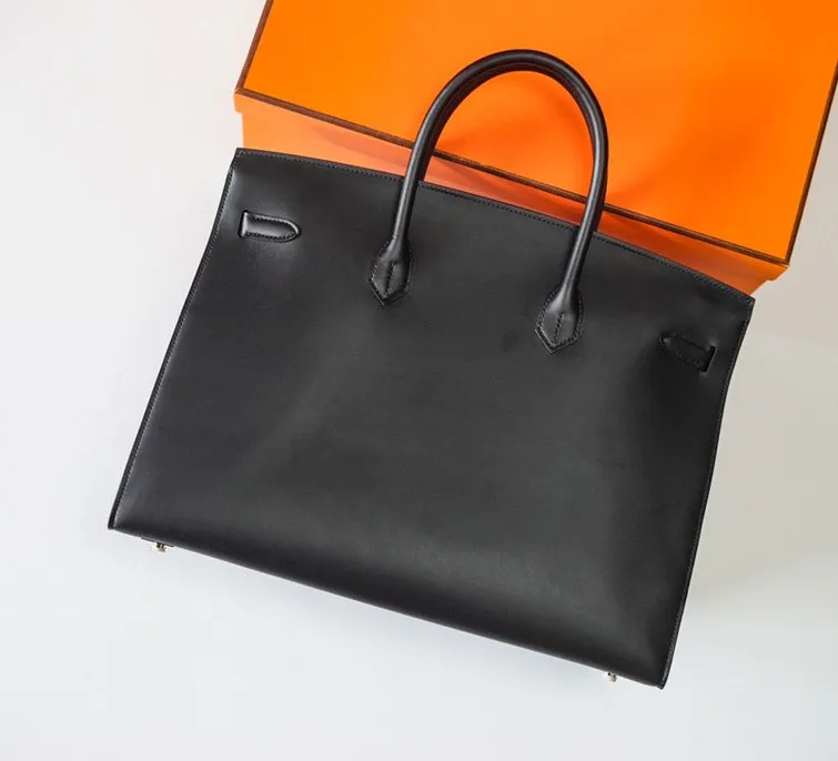 40cm Genuine Leather Men s Designer Tote Handmade Waxed Stitched Luxury Purse