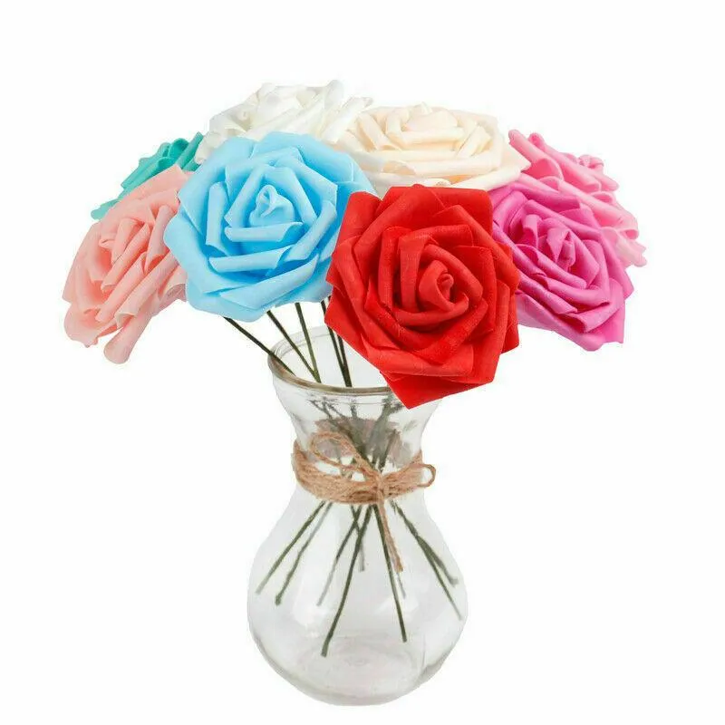 50pcs 7 cm Sztuczne kwiaty z pianką łodygi Rose Fake Flower Wedding Party Bouquet3251