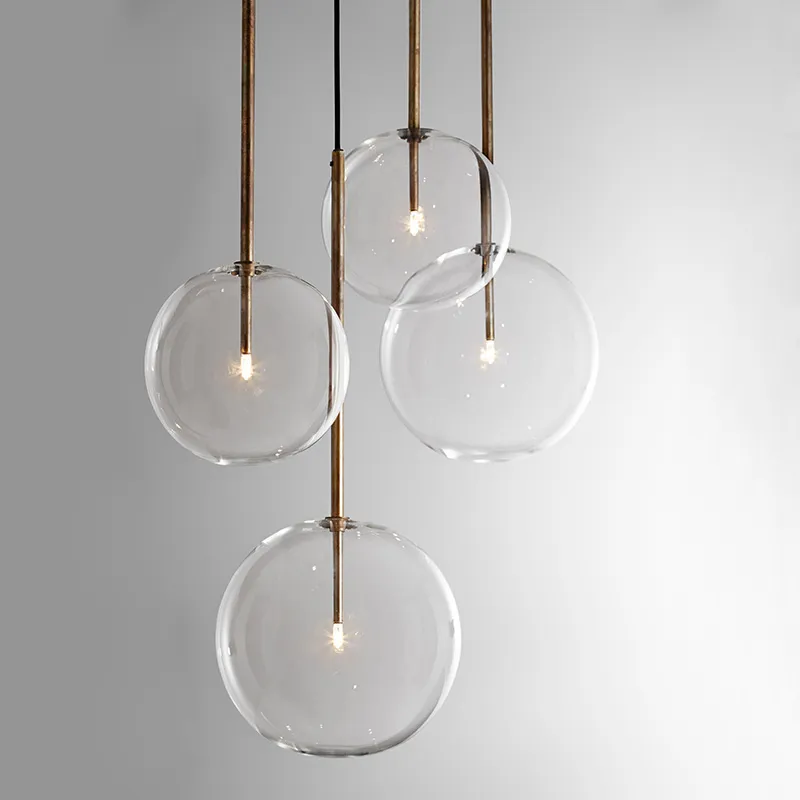 Стеклянный подвесной светильник в скандинавском стиле для ресторана, прозрачный светильник с одной головкой, креативная индивидуальность, минималистичный шаровой бар, маленькие подвесные светильники