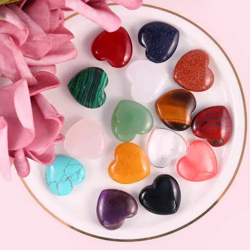 Heart Ornaments Natural Rose Quartz Turkos Sten Naken Stones Hearts Dekoration Handhandtag Delar DIY Halsband Tillbehör 20 * 20 * 8mm