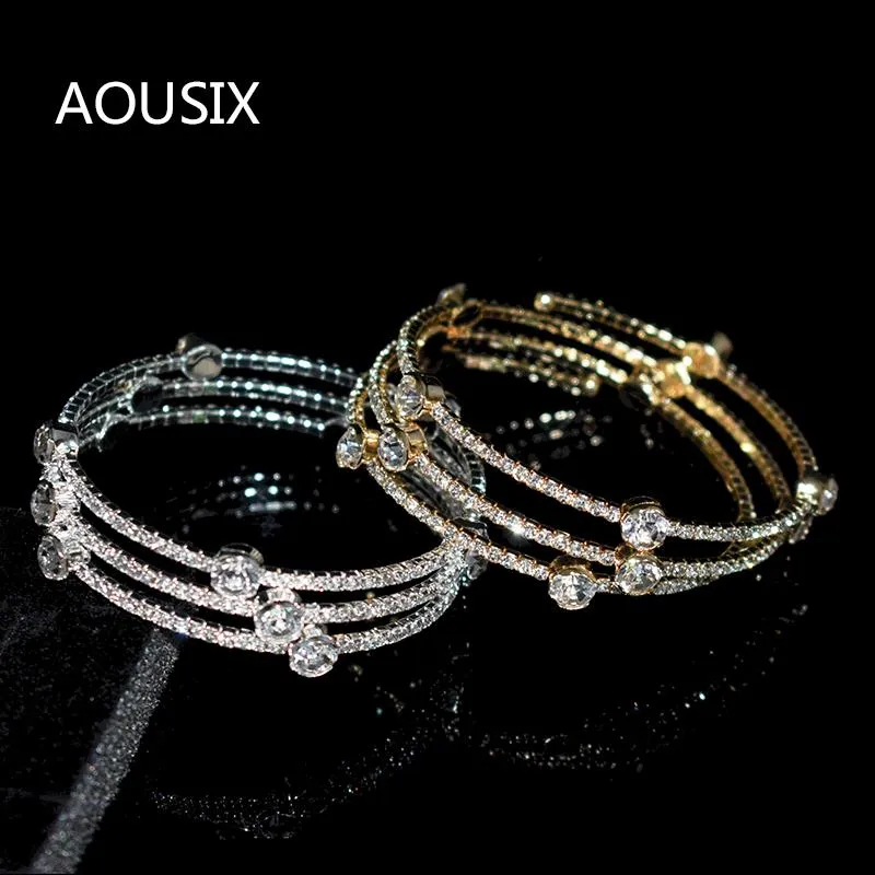 Bangle Fashion Crystal Armband 3 Lager Rhinestone Open Cuff Gold Silver Bridal grossist