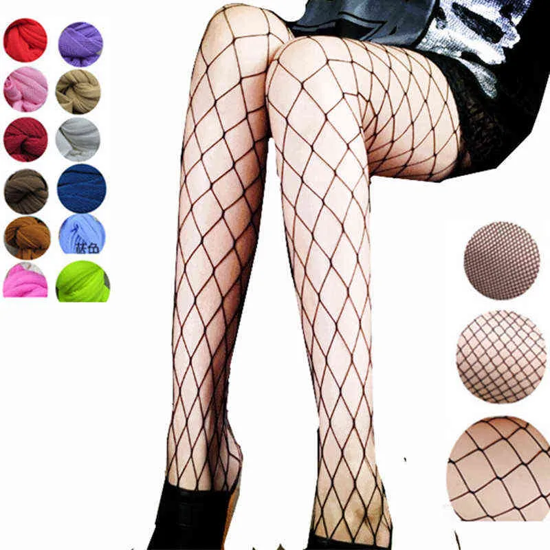 ALICENO Women Pantyhose Multicolor Fishnet Stockings Colorfull Small Middle Big Mesh Fishnet Tights Anti-hook Nylon Stockings Y1130